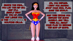 aware black_hair blue_eyes clothed dc_comics dialogue dogdog english_text female_only solo text wonder_woman