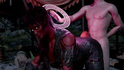 3d abs all_fours animated baldur's_gate black_hair body_markings breasts clothed clothed_sex demon demon_girl doggy_style elf_ears eye_color_change faceless_male femsub hamon_of_the_sun heterosexual horns hypnotic_magic karlach long_hair maledom multiple_views muscle_girl night nude outdoors penis pink_eyes red_skin sex tagme tail tattoo vaginal video