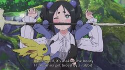  black_hair bunny drool femsub forest heart_eyes immoral_guild manip pheromones restrained tagme torn_clothes 