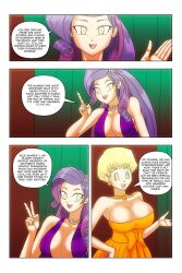  bare_shoulders blonde_hair choker cleavage comic crossover dragon_ball dragon_ball_z earrings equestria_girls erasa femsub large_breasts long_hair my_little_pony necklace purple_hair rarity short_hair smile symbol_in_eyes text wadevezecha 