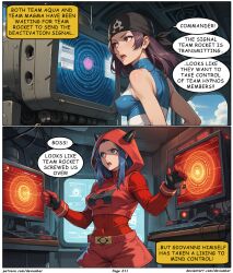  ai_art blue_hair brown_hair devianbar dialogue horns nintendo pokemon team_aqua team_aqua_grunt team_magma team_magma_grunt text 