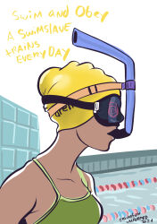  cap collarbone female_only femsub goggles mr_scade pool signature solo spiral spiral_eyes swimsuit tagme text 