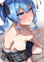  barefoot blue_hair blush breasts coin erect_nipples expressionless female_only femsub heart_eyes hololive jack_dempa long_hair open_clothes open_mouth pendulum ponytail side_ponytail small_breasts solo suisei_hoshimachi symbol_in_eyes virtual_youtuber 