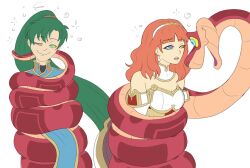  bondage breasts celica_(fire_emblem) coils dazed femsub fire_emblem fire_emblem_echoes fire_emblem_the_blazing_blade green_hair hair_band happy_trance hypnotic_eyes kaa_eyes large_breasts long_hair lyndis maledom multiple_subs nintendo open_mouth orange_hair original plsgts ponytail saalim_(plsgts) simple_background smile snake very_long_hair white_background 