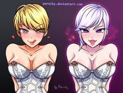 blonde_hair breasts cia crossover detroit_become_human female_only femsub heart heart_eyes hyrule_warriors kara_(detroit_become_human) large_breasts licking_lips nintendo pink_eyes porniky purple_eyes short_hair symbol_in_eyes text the_legend_of_zelda white_hair