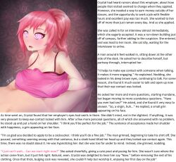breasts caption caption_only collarbone crystal_(zko) drool erection femsub heart maledom manip original overlordmiles_(manipper) paizuri penis pink_hair ponytail spiral spiral_eyes symbol_in_eyes tank_top text wet_clothes zko