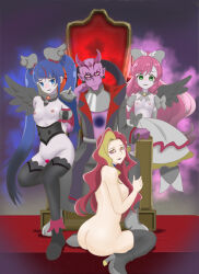 alternate_costume alternate_hair_color ass aura bad_end bare_breasts bare_legs bare_shoulders blonde_hair blue_eyes blue_hair blush boots bottomless bow breasts censored chair choker cleavage corruption cure_prism cure_sky dark_cure_sky dark_sky elf_ears empress_undergu expressionless femsub green_eyes hand_on_head happy_trance harem heart high_heels hirogaru_sky!_precure horns kneeling large_breasts legs long_hair looking_at_viewer maledom monocle multicolored_hair multiple_girls multiple_subs nijigaoka_mashiro pink_hair precure purple_skin red_hair renpounasu sitting skearhead small_breasts smile sora_harewataru standing thighhighs thighs topless wings yellow_eyes