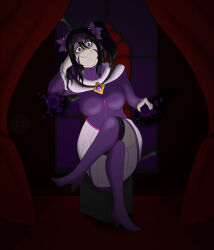 absurdres black--wave black_hair breasts corruption evil_smile female_only glowing glowing_eyes large_breasts light_skin magic original purple_eyes smile twintails