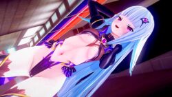 3d animated blue_hair boots character_request crotch_tattoo gloves hair_ornament long_hair looking_at_viewer moawi1 navel opera_gloves purple_eyes small_breasts straight-cut_bangs tattoo thigh_boots thighhighs thong underwear very_long_hair video