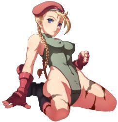  beret blonde_hair breasts cammy_white capcom empty_eyes erect_nipples female_only femsub leotard long_hair manip solo street_fighter twintails 