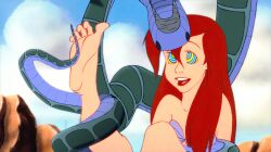  animated animated_eyes_only animated_gif ariel barefoot coils disney feet foot_focus happy_trance happyhypno_(manipper) kaa kaa_eyes manip open_mouth red_hair snake tail the_jungle_book the_little_mermaid 