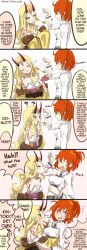 absurdres ahoge blonde_hair blush closed_eyes coin comic demon_girl drool english_text fate/grand_order fate_(series) femdom femsub finger_in_mouth hard_translated heart heart_eyes horns humor ibaraki_douji long_hair orange_eyes orange_hair panting pendulum resisting ritsuka_fujimaru_(female) saq sequence short_hair side_ponytail simple_background symbol_in_eyes text translated uniform yellow_eyes