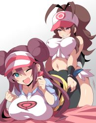  breasts brown_hair dazed double_hair_bun evil_smile female_only femdom femsub hair_buns happy_trance hat hilda hypnotized_dom icontrol_(manipper) konno_tohiro large_breasts long_hair manip navel nintendo open_mouth pokemon pokemon_black_and_white pokemon_black_and_white_2 rosa_(pokemon) smile spiral_eyes symbol_in_eyes twintails very_long_hair yuri 