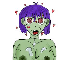  breasts drool female_only femsub gotymoment green_skin heart_eyes love open_mouth purple_hair zombie 