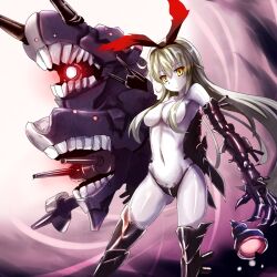 abyssal_fleet blonde_hair breasts corruption expressionless femsub glowing glowing_eyes kantai_collection large_breasts pale_skin shimakaze_(kantai_collection) sumapan topless traditional very_long_hair yellow_eyes