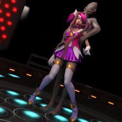  3d alternate_costume alternate_hair_color alternate_hairstyle bare_shoulders boots bow_tie choker corruption dungeons_and_dragons esccc femsub gloves league_of_legends luxanna_crownguard mind_flayer pink_hair skirt tentacle_in_mouth tentacles thigh_boots thighhighs twintails vaginal whitewash_eyes wufan870203 
