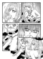  arms_behind_back bikini bondage coils comic crotch_rub disney double_penis fate/grand_order fate_(series) fellatio femsub kaa kaa_eyes large_breasts long_hair monochrome nero_claudius_caesar_augustus_germanicus_(fate) nilanandita pussy_juice resisting restrained snake snake_penis the_jungle_book twintails 