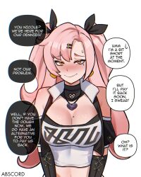 abscord blush breasts nicole_demara pink_hair tagme text zenless_zone_zero