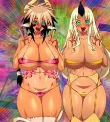 blush bottomless breasts cathyl cow_girl elf_ears femsub happy_trance horns huge_breasts hypnotic_audio hypnotic_eyes hypnotic_music kaa_eyes lindaroze lingerie manip monster_girl monster_musume multiple_girls navel open_mouth tail tionishia 