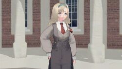 3d airmotor animated animated_gif blue_eyes female_only hair_band hair_ornament hand_wave leaning_forward limp matilda_(reverse_1999) mmd reverse_1999 side_ponytail silver_hair sleep_command sweater tagme tie traditional_hypnosis vest