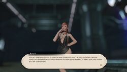  alternate_costume breasts choker cleavage corruption dialogue dress english_text femsub final_fantasy final_fantasy_xiv glowing_eyes possession purple_eyes red_hair ryne square_enix text thighs 