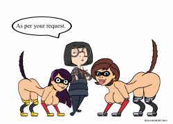 amputee black_hair bottomless breast_expansion breasts brown_hair collar dalo_knight disney dog_pose edna_mode elastigirl femdom femsub helen_parr large_breasts large_hips mask nightmare_fuel nude pet_play prosthetic_limb purple_hair quadruple_amputee robotization super_hero surgery tech_control text the_incredibles topless transformation violet_parr western