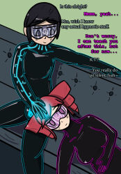  aware black_hair bodysuit breasts bulge collarbone drill_hair drone eyebrows_visible_through_hair femsub glowing green_background grey_eyes happy_trance hypnotized_dom hypnotized_hypnotist iris_azure latex long_hair lying malesub non-binary non-binary_dom non-binary_sub null_bulge original purple_eyes red_hair short_hair simple_background sitting smile spiral tech_control teto_kasane text tight_clothing trance_delightful visor vocaloid wholesome 