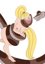  absurdres asphyxiation barefoot blonde_hair blush bottomless breasts coils daedra disney female_only femsub happy_trance hypnotic_eyes imminent_death kaa kaa_eyes large_breasts long_hair nipples nude open_mouth original snake the_jungle_book topless 