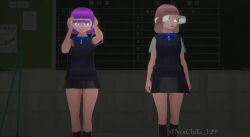  3d animated blackboard bow_tie brown_hair classroom corruption drool empty_eyes female_only femsub glowing_eyes hair_ornament happy_trance hypnotic_accessory multiple_girls multiple_subs noichiki_129 open_mouth original panties pink_eyes pov pov_dom purple_eyes purple_hair saluting school_uniform short_hair skirt smile socks spiral standing standing_at_attention tech_control tongue tongue_out video visor watermark yellow_eyes 