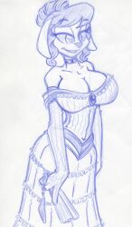 breasts choker cleavage dog_girl dress female_only furry happy_trance king_cheetah large_breasts original ring_eyes short_hair sketch solo traditional