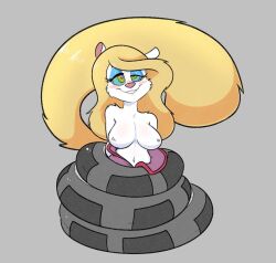 animaniacs blonde_hair bondage breasts coils femsub furry happy_trance iamaneagle kaa_eyes large_breasts long_hair minerva_mink mink_girl open_clothes simple_background snake topless western