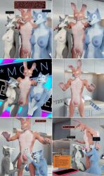  3d bunny_boy carmen_(thalarynth) comic dialogue erection evan_(thalarynth) femsub furry happy_trance humor maledom orgasm orgasm_command original speech_bubble spiral_eyes text thalarynth_(manipper) trigger wendy_(thalarynth) wolf_girl 