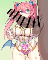  angelic_buster blue_eyes blush breasts cleavage ddg160 empty_eyes femsub gloves hair_ornament huge_cock large_breasts long_hair magic maledom maplestory open_mouth panties penis pink_hair pussy_juice smegma sweat symbol thick_thighs thighs twintails 