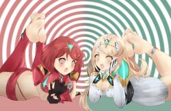  absurdres ahegao barefoot blonde_hair blush breasts ethan feet female_only femsub foot_focus jewelry long_hair manip multiple_girls multiple_subs mythra_(xenoblade) nintendo open_mouth pyra_(xenoblade) red_hair short_hair spiral spiral_background spiral_eyes spiraleditor_(manipper) spiralwash_eyes tongue tongue_out xenoblade_chronicles xenoblade_chronicles_2 