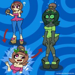 before_and_after drool femsub green_eyes nitrome parasite pink_eyes possession sarah_(soropin) soropin wedge_heels