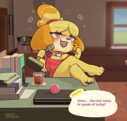  absurdres animal_crossing bimbofication blush brain_drain breast_expansion collar dog_girl female_only femsub furry glowing happy_trance isabelle_(animal_crossing) nintendo solo spiral_eyes symbol_in_eyes text vaguecreature 