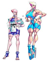 bimbofication blonde_hair bracelet earrings femsub gizmotic high_heels manon_(street_fighter) muscle_girl nail_polish pink_hair stirrups street_fighter thong