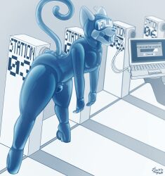 bulge computer frecklethefox furry latex male_only malesub original progress_indicator solo standing tail tech_control