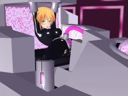 3d 3d_custom_girl blonde_hair blue_eyes blush bodysuit catsuit chair corruption erect_nipples_under_clothes eyes_plant_(saihate_no_majo) latex magical_girl open_mouth restrained rubber saihate_no_majo short_hair sitting spread_legs tech_control vaginal 