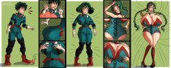  alternate_costume alternate_hairstyle ass ass_expansion before_and_after bimbofication blonde_hair bodysuit boots braid breast_expansion breasts cleavage collar comic corset eye_roll femsub freckles genderswap gloves green_hair hair_growth hand_on_head high_heels holding_breasts hourglass_figure huge_breasts hypnotic_gas izuku_midoriya knee-high_boots large_ass large_lips lassnirra lip_expansion long_hair long_nails malesub multicolored_hair my_hero_academia nail_polish necklace short_hair simple_background transformation transgender twintails 