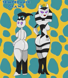  alternate_color_scheme ass breasts cow_girl female_only femsub glowing_eyes hand_on_hip jenny_wakeman looking_at_viewer looking_back multiple_girls multiple_subs my_life_as_a_teenage_robot nickelodeon purple_eyes robot robot_girl smile tech_control temperancedraws vexus 
