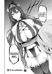 black_sclera breasts corruption empty_eyes erect_nipples expressionless femsub greyscale large_breasts maken-ki! maledom nijou_aki standing standing_at_attention very_long_hair