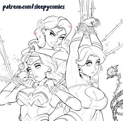 arms_above_head dc_comics femdom femsub pendulum plant poison_ivy power_girl sleepycomics spiral_eyes wonder_woman