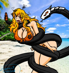  angry bikini blonde_hair breasts coils female_only femsub grimm_(rwby) huge_breasts large_breasts long_hair rattlesnake red_eyes rwby sketch snake story yang_xiao_long zarvex3 