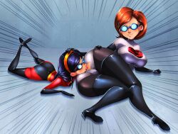 absurdres analingus anus ass black_hair blush breasts brown_hair disney elastigirl erohd female_only femsub gloves glowing glowing_eyes goggles happy_trance helen_parr hypnotic_accessory hypnotic_screen hypnotized_dom incest large_breasts lip_biting long_hair mask milf mother_and_daughter multiple_girls oral short_hair spoilers super_hero tech_control the_incredibles tongue tongue_out torn_clothes violet_parr yuri 
