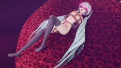  3d arms_behind_back blue_eyes blush bondage clothed_exposure erect_nipples female_only femsub finitedark gloves glowing headphones high_heels lying miku_hatsune mmd navel open_mouth opera_gloves rope small_breasts solo tears tech_control thighhighs tongue tongue_out twintails vibrator visor vocaloid 