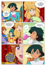 ash_ketchum blonde_hair blush bow breast_expansion breasts cilan_(pokemon) comic dress eyeshadow femdom feminization femsub genderswap hair_growth happy_trance hypnotic_accessory hypnotic_drink iris lipstick long_hair makeup malesub nintendo pokemon pokemon_(anime) pokemon_black_and_white restrained spiral_eyes trainerashandred35 transformation very_long_hair