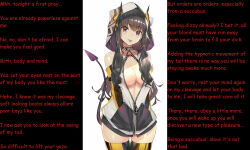 bare_shoulders black_hair breasts brown_hair caption caption_only cleavage demon_girl female_only femdom gloves hypnotic_breasts hypnotic_tail large_breasts long_hair looking_at_viewer male_pov manip monster_girl opera_gloves original pov pov_sub succubus tail teddy_(khanshin) text thighhighs twintails