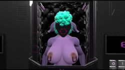  3d abbey_(artist) animated bodysuit bouncing_breasts collar drone dronification femsub furry hypnotic_audio large_breasts latex mask nipple_piercing resisting rubber sheep_girl sound transformation video visor 