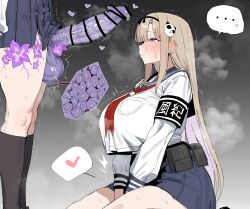  balls blonde_hair blue_eyes blush breasts chaos_zero_nightmare corruption femsub flower futadom futanari hairband haru_(chaos_zero_nightmare) large_breasts long_hair parasite penis school_uniform shirt skirt tie xipa 